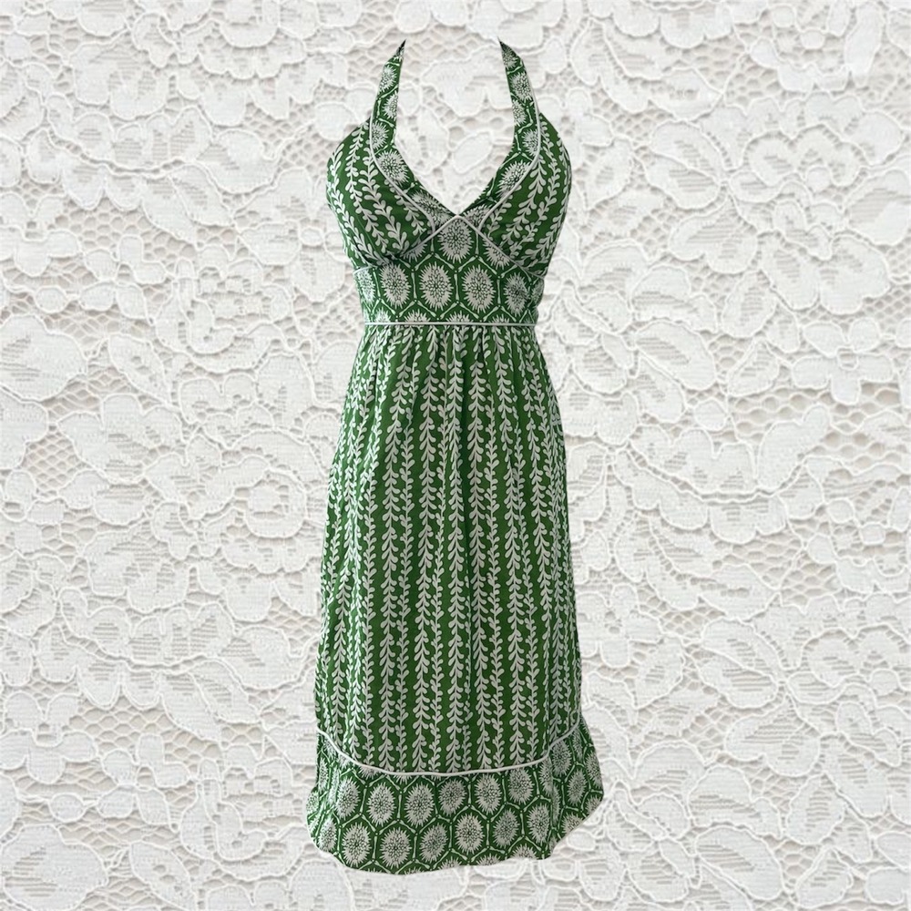 vintage y2k playground prep green and white halter midi dress
